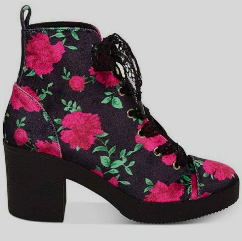 Betsey Johnson Velvet Floral Platform Boots